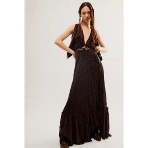 NWT Free People One More Night Lace Sleeveless  Maxi Dress Black Size 2